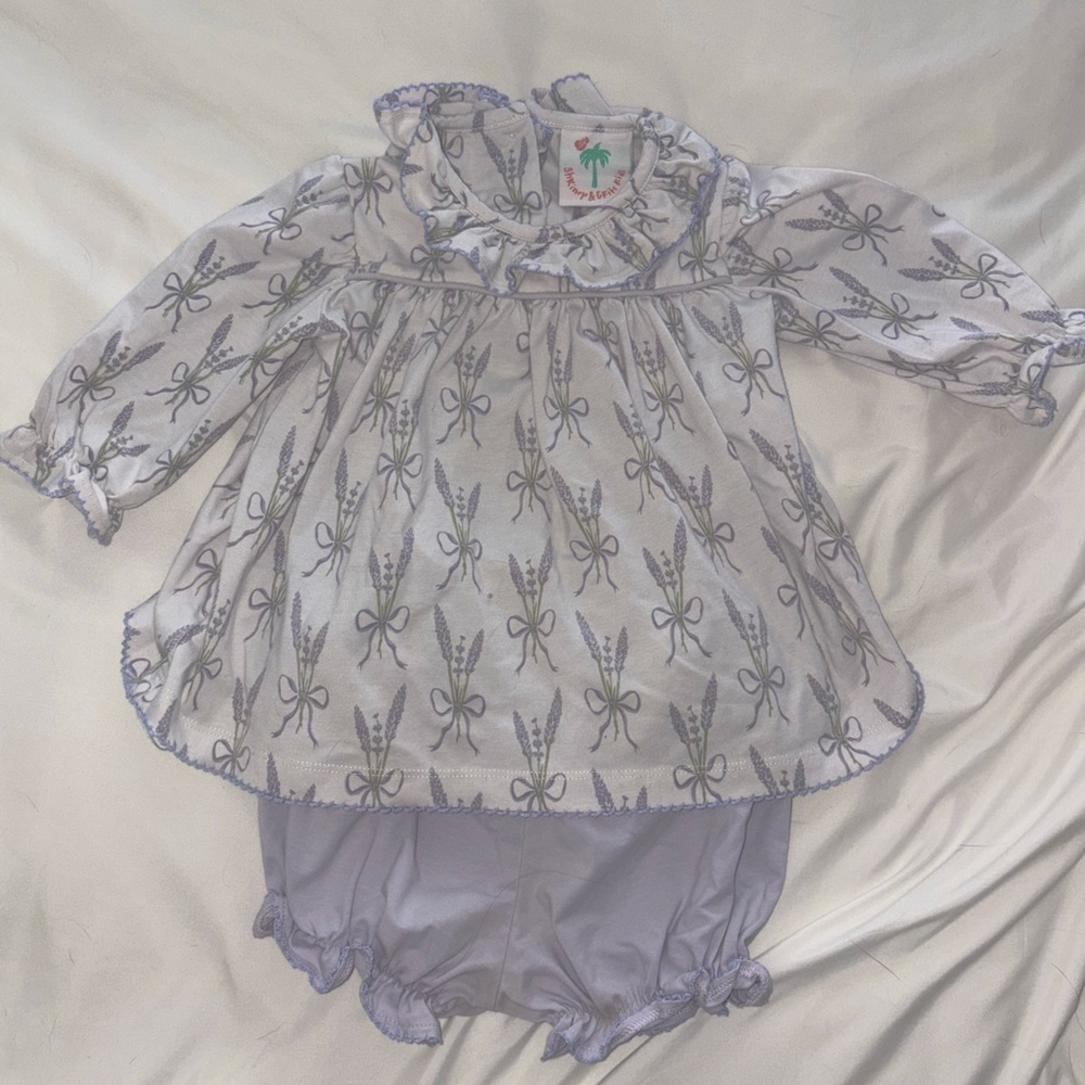 Shrimp and Grits Lavender Baby Dress with Bloomers